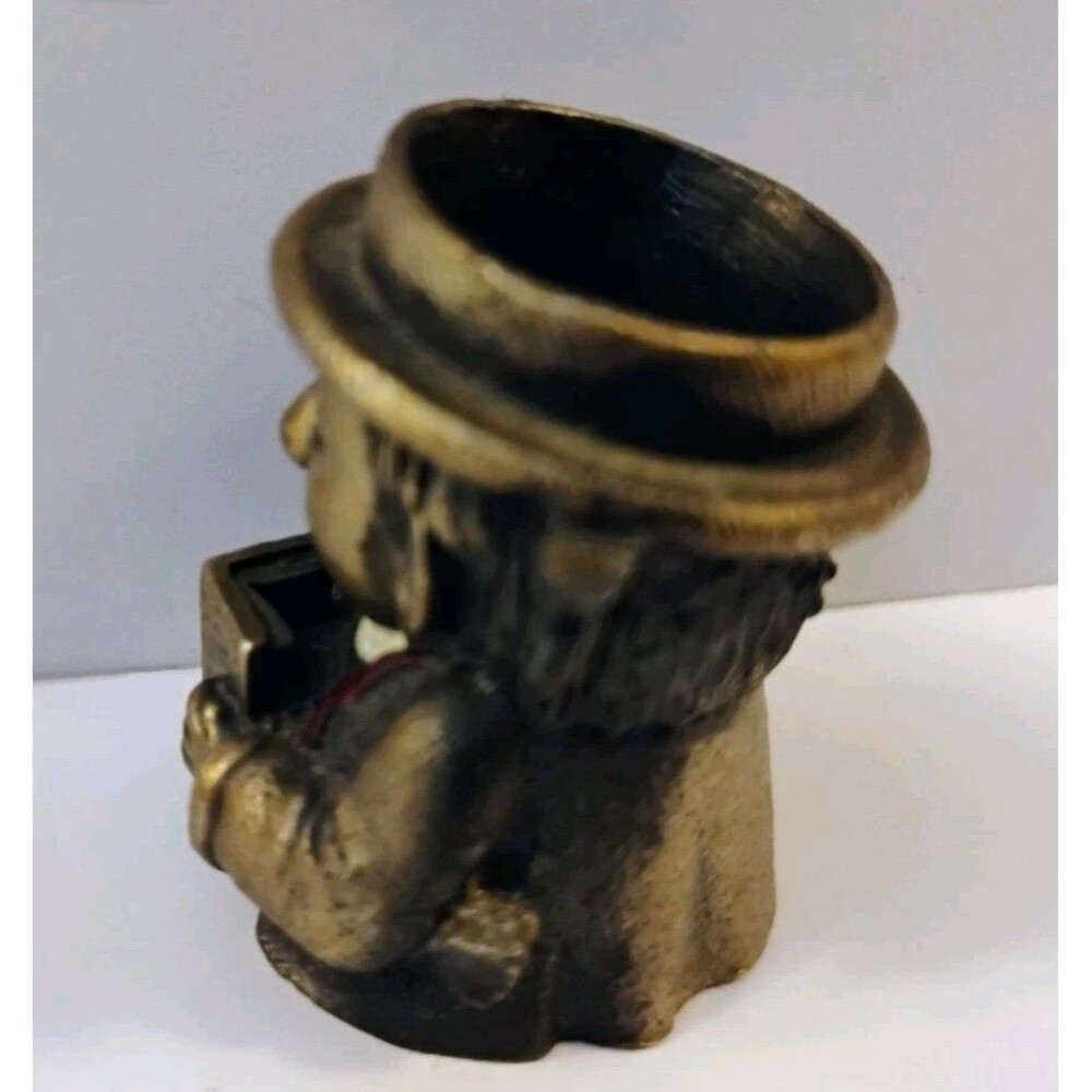 Vtg Miniature Brass Preacher Toothpick Holder Holy Bible Minister Match Pot 2" - Picture 4 of 7
